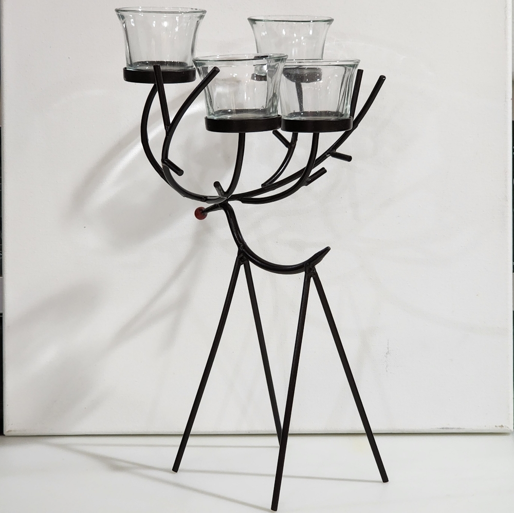 Reindeer Votive Candle Holder with 6 Candle Points‎ Black Metal